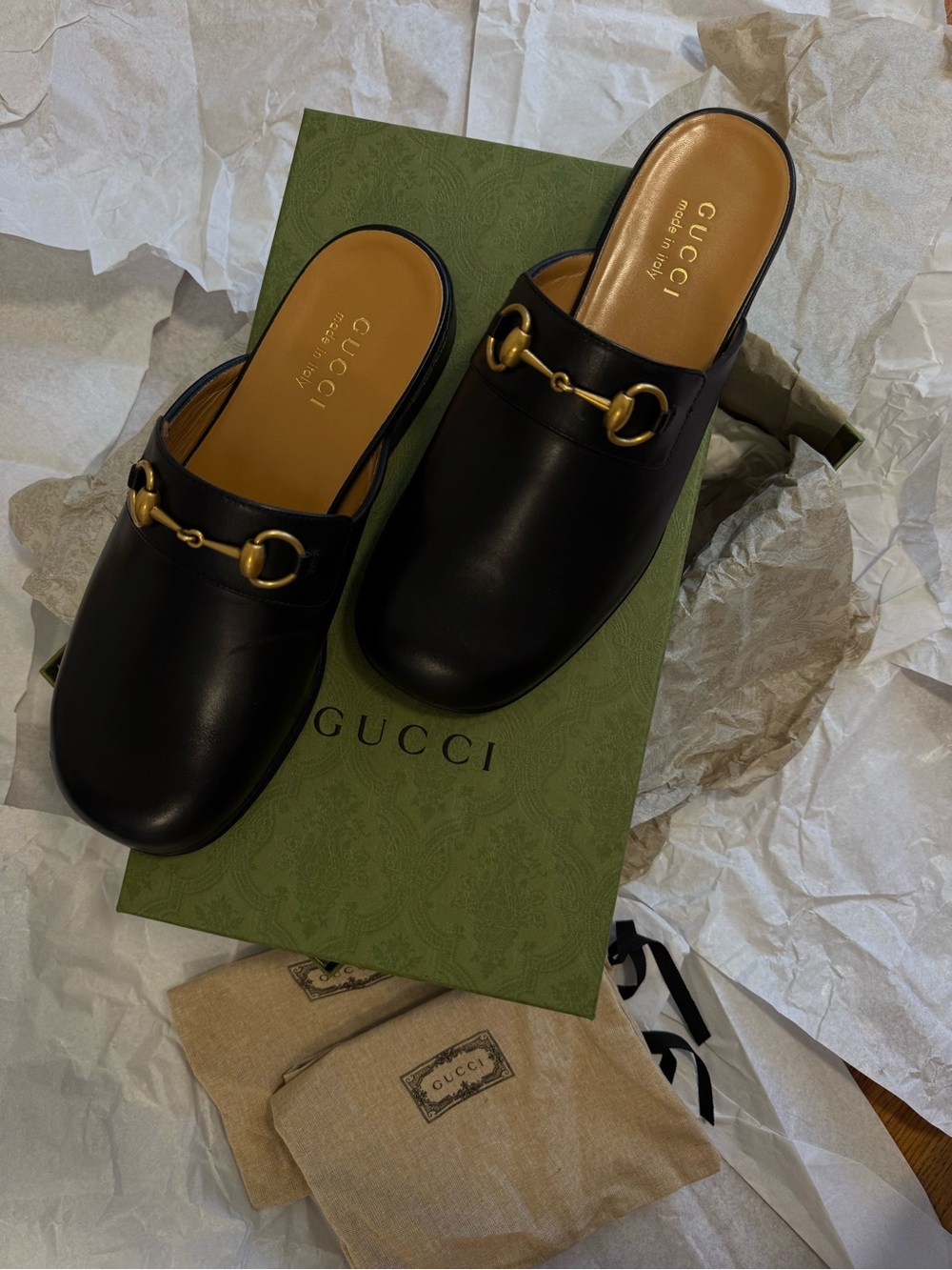 NEW Gucci Men’s Princetown Horsebit Black Leather Mules Slippers With Box